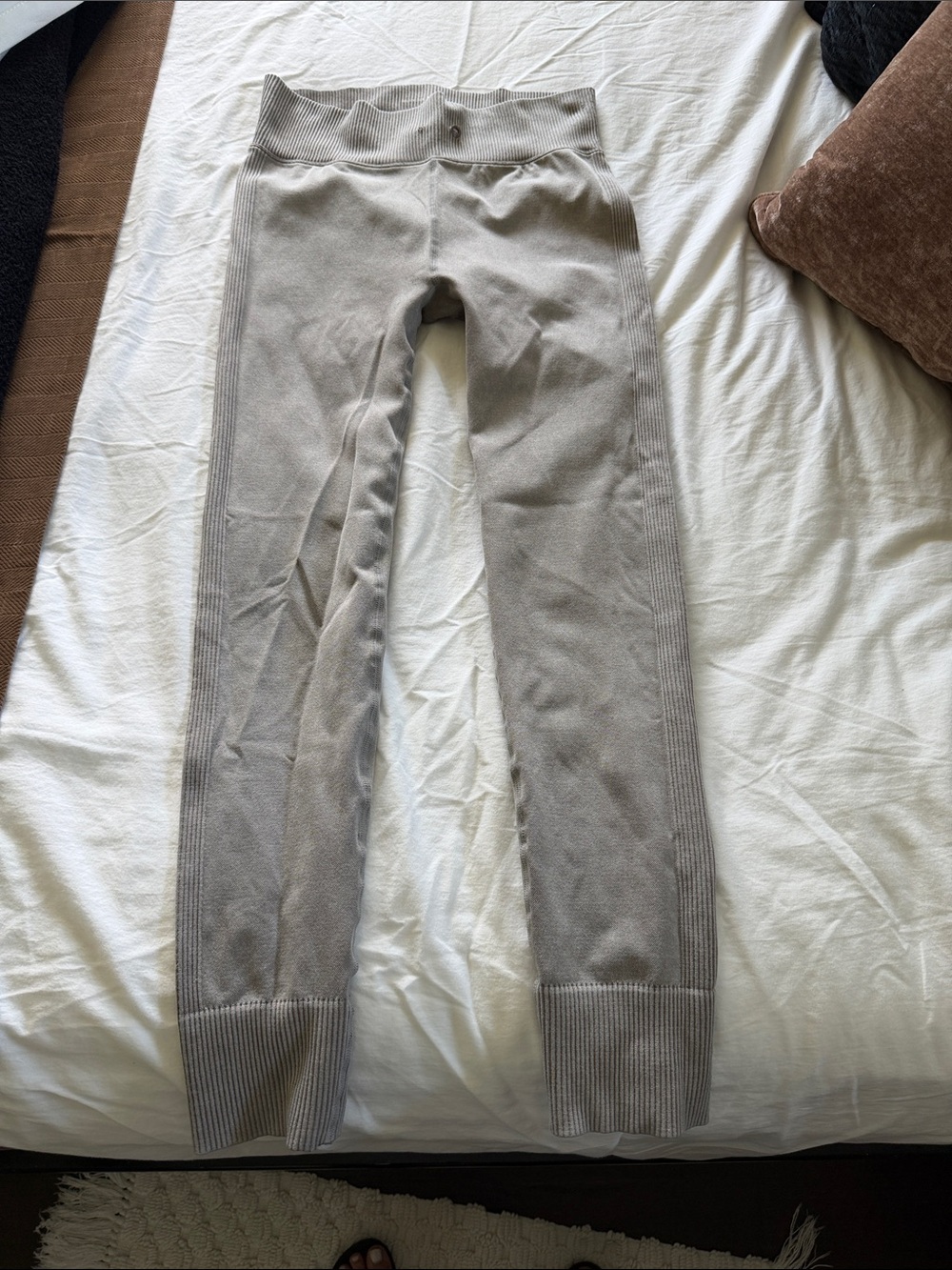 Harmony Balance Seamless Ribbed High-Waist Leggings in Light Greenish Gray